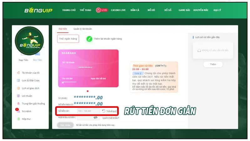 Rút tiền Bongvip nhanh chóng và an toàn